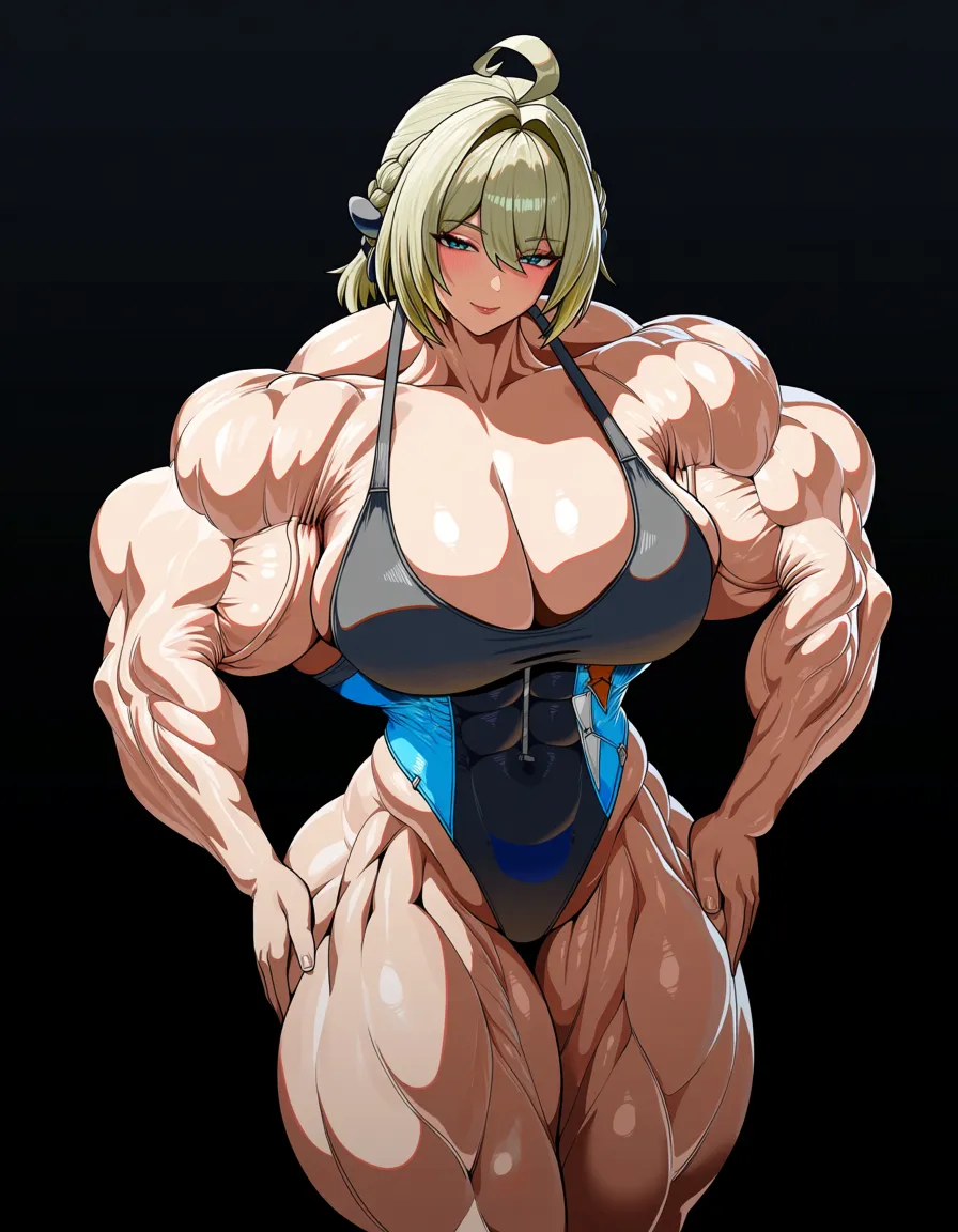 Femal, @burnice_white, zenless zone zero, solo, living room, athletic female, curvy figure, massive female, mature female, muscular female, massive muscule, blonde hair, hentai_studio_quality