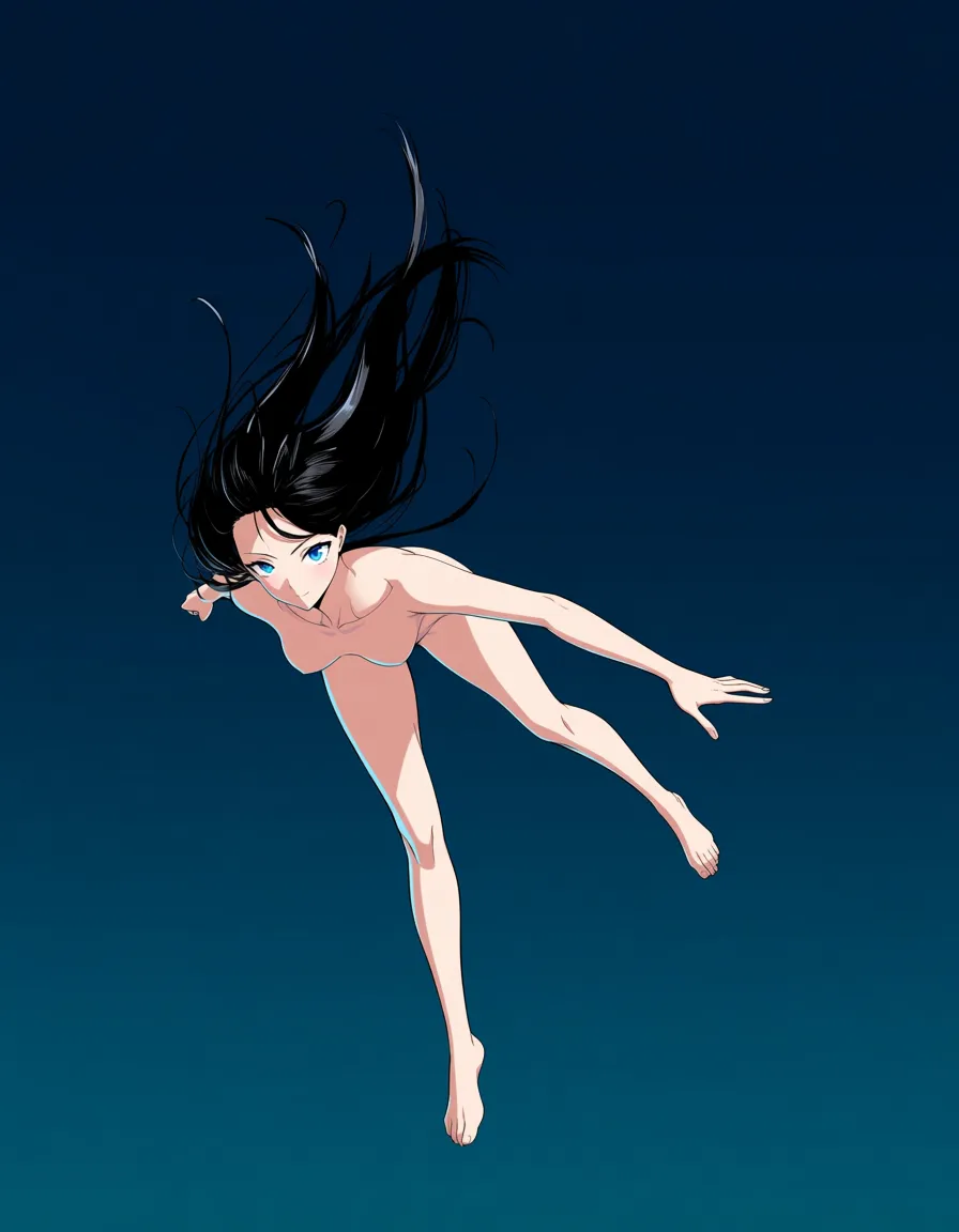small siren, age 18, nude small breasts, fish tail, long black hair, sky blue eyes, swimming under the sea, hentai_studio_quality, hentai_studio_quality, hentai_studio_quality