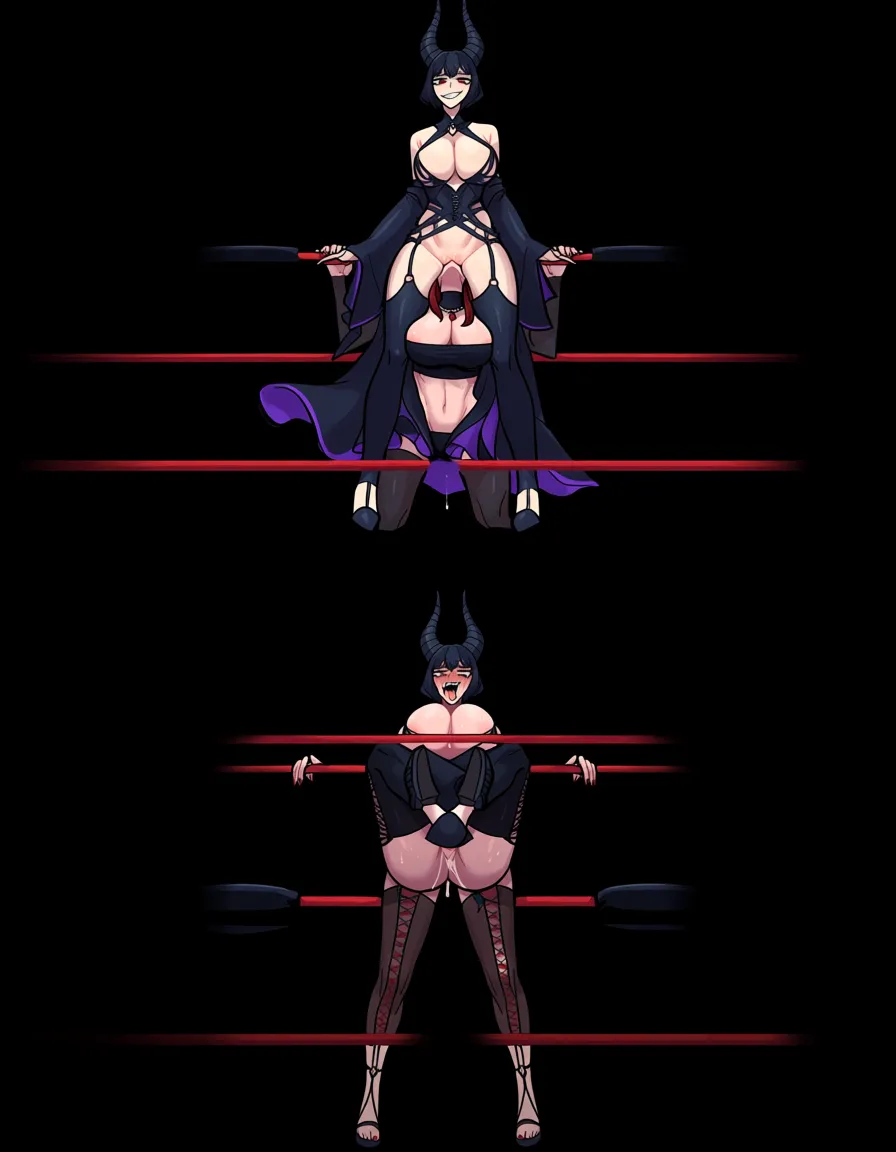 2girls_focus , maleficent evil_grin, @makima_(chainsaw_man)  , wrestling , wrestling_ring , yuri , sex   , orgasm , ass_in_face cunnilingus, hentai_studio_quality, hentai_studio_quality