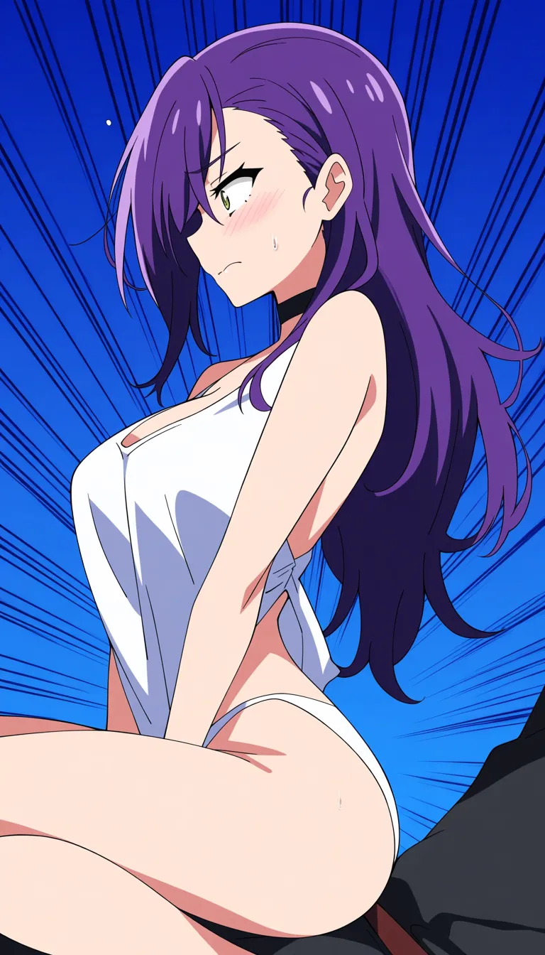 8k, sharp focus, detailed skin, office lady, purple hair, choker, straddling, cinematic realism girl making sex witch car