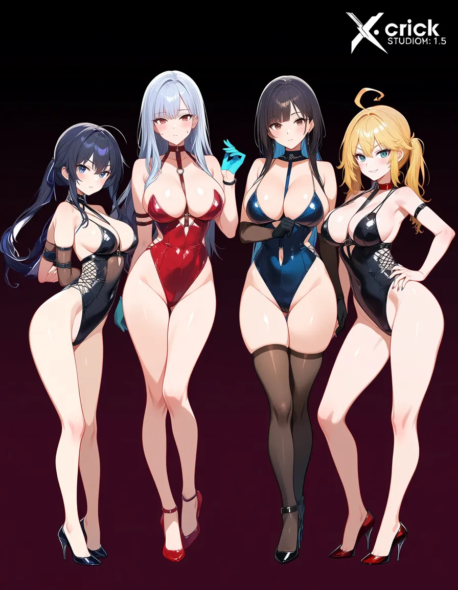 masterpiece, best quality, 4girls, bondage, groin, eroge aesthetic, hentai_studio_quality