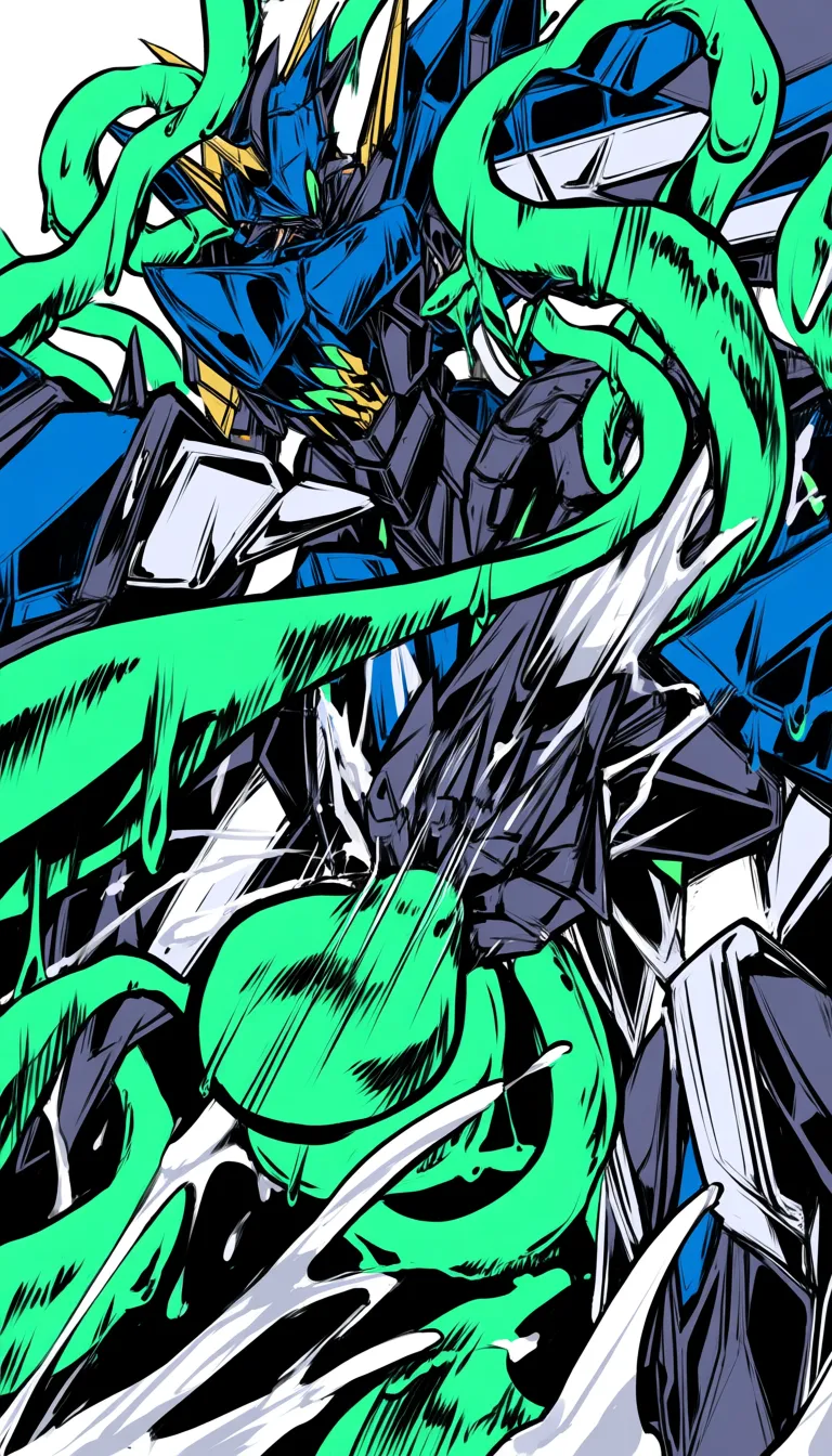 mecha stand,tentacle around,tentacle grab mecha,tentacle fuck mecha,tentacle cum inside mecha,tentacle release slime on mecha