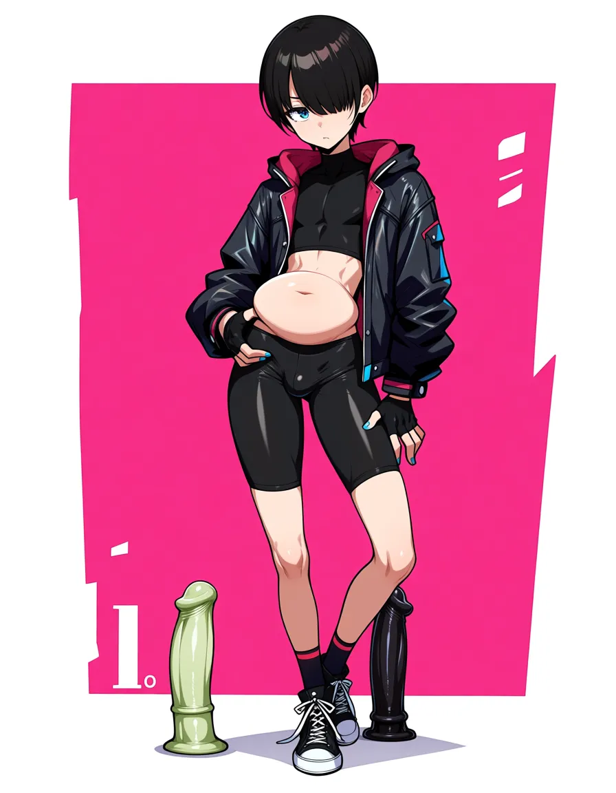 #1boy, skinny, anal_object_insertion , belly_bulge, horse_dildo, short_hair, fingerless_gloves , converse, short_socks, hentai_studio_quality, hentai_studio_quality