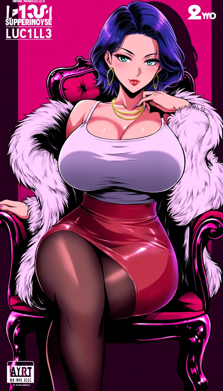 (hot busty beauty girl), 24yo supermodel LUC1LL3, short stylish hair, beauty face, huge breasts, sit seductive on a throne, fur coat, jewelry, romantic gaze, dynamic pose, sexy environment