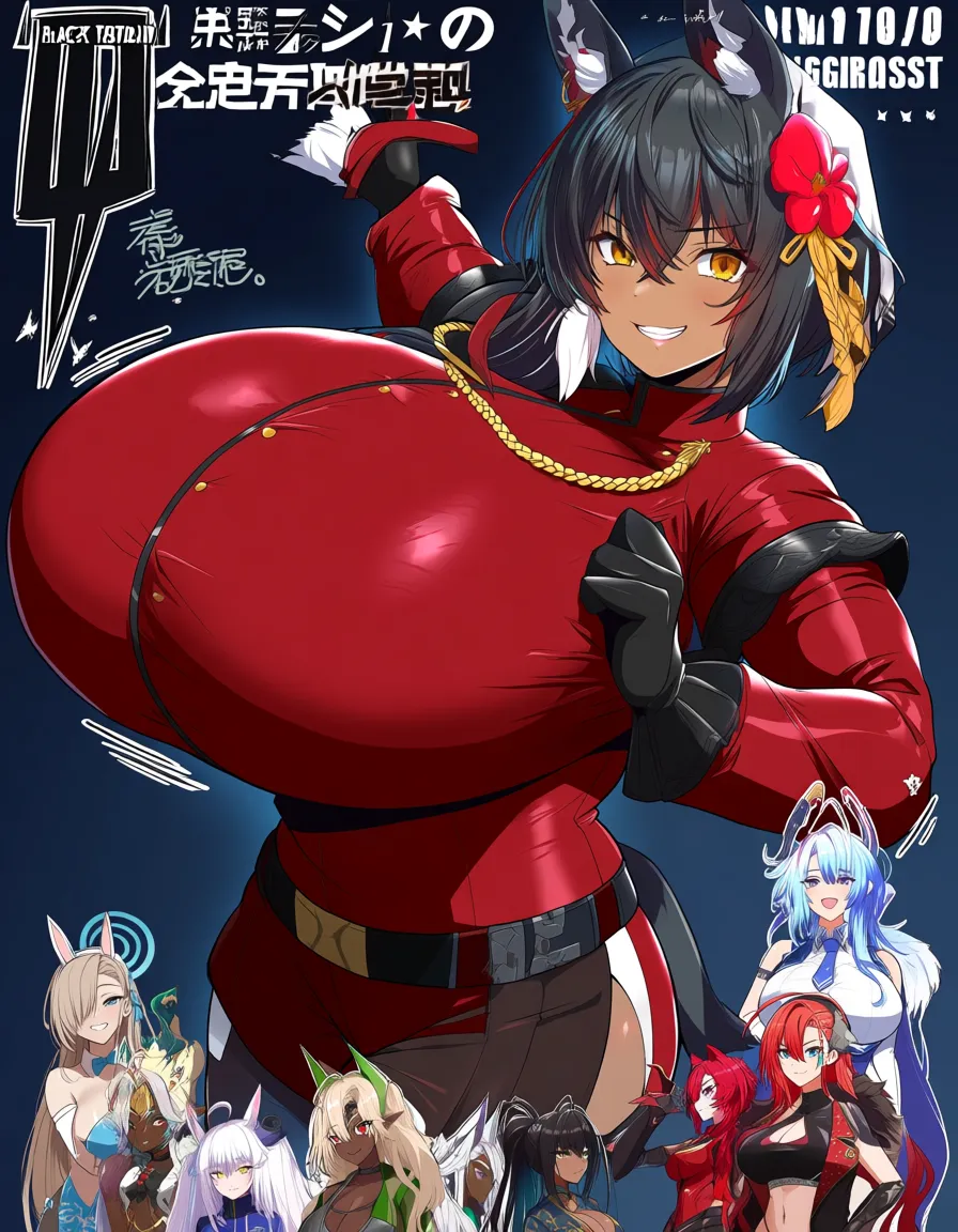 6+girls, dark-skinned_female, Black_skinned, gigantic_breast, Gigantic ass, hentai_studio_quality