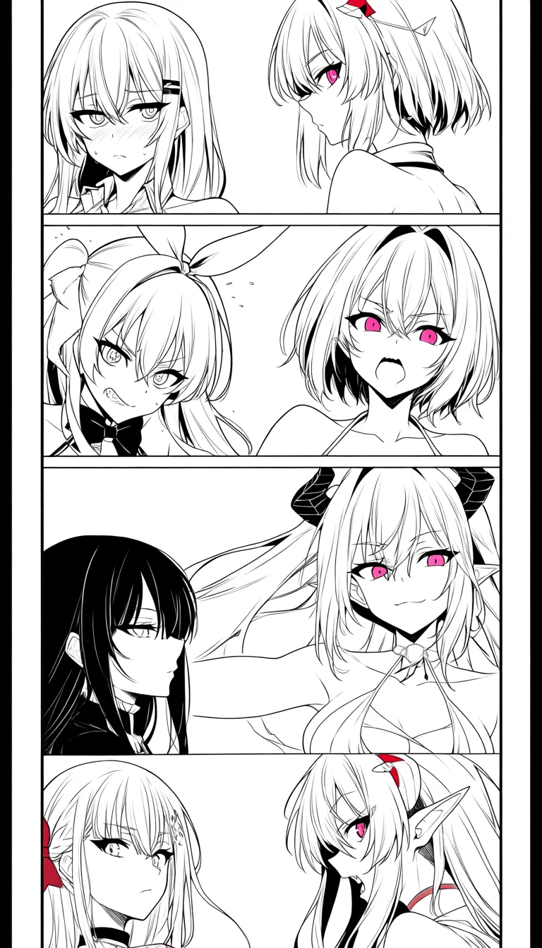 best quality, hyperrealistic, 5girls, bow, deepthroat, film photography, demon girls,
