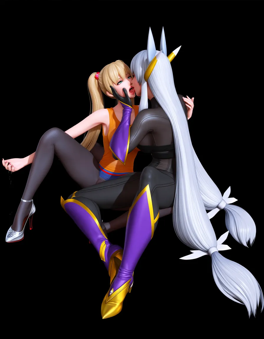 ultra detailed shading, masterpiece, clean art, highly_detailed, best_quality, sakuyamon, very_long_hair, white_hair, twintails, hentai_studio_quality, realistic, femdom, high_heel_boots, pussy_juice, full_body, skin_tight, looking_at_viewer, defined_legs, leaking_pussy, hentai_studio_quality, see-through_shirt, tank_top, leggings, facesitting, yuri, 2girls, saliva, wet_clothes, sitting_on_face, impossible_clothes, hentai_studio_quality
