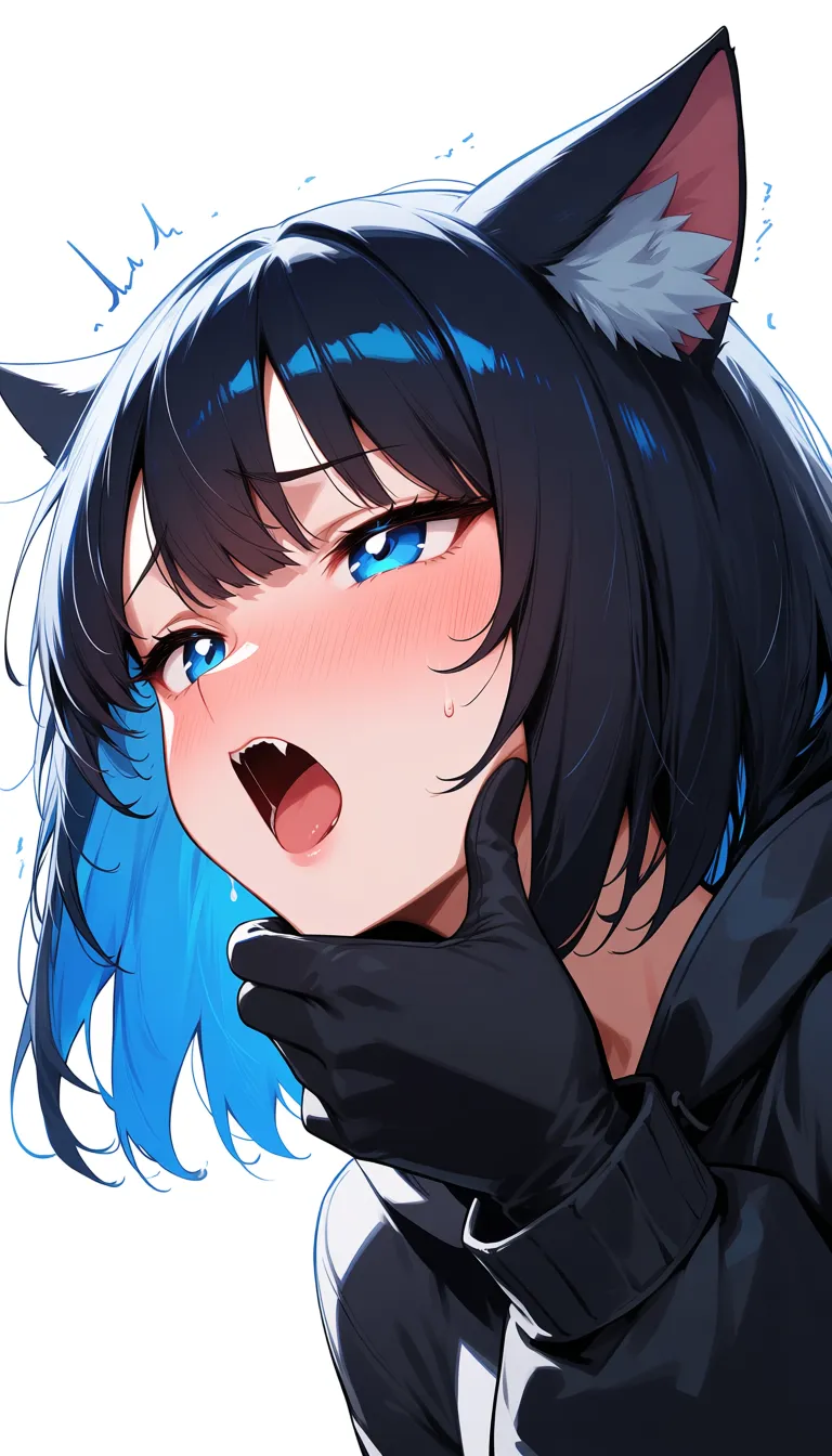 ultra detailed, sharp focus, catgirl, gloves, moaning, nervous blush, portrait, studio anime look