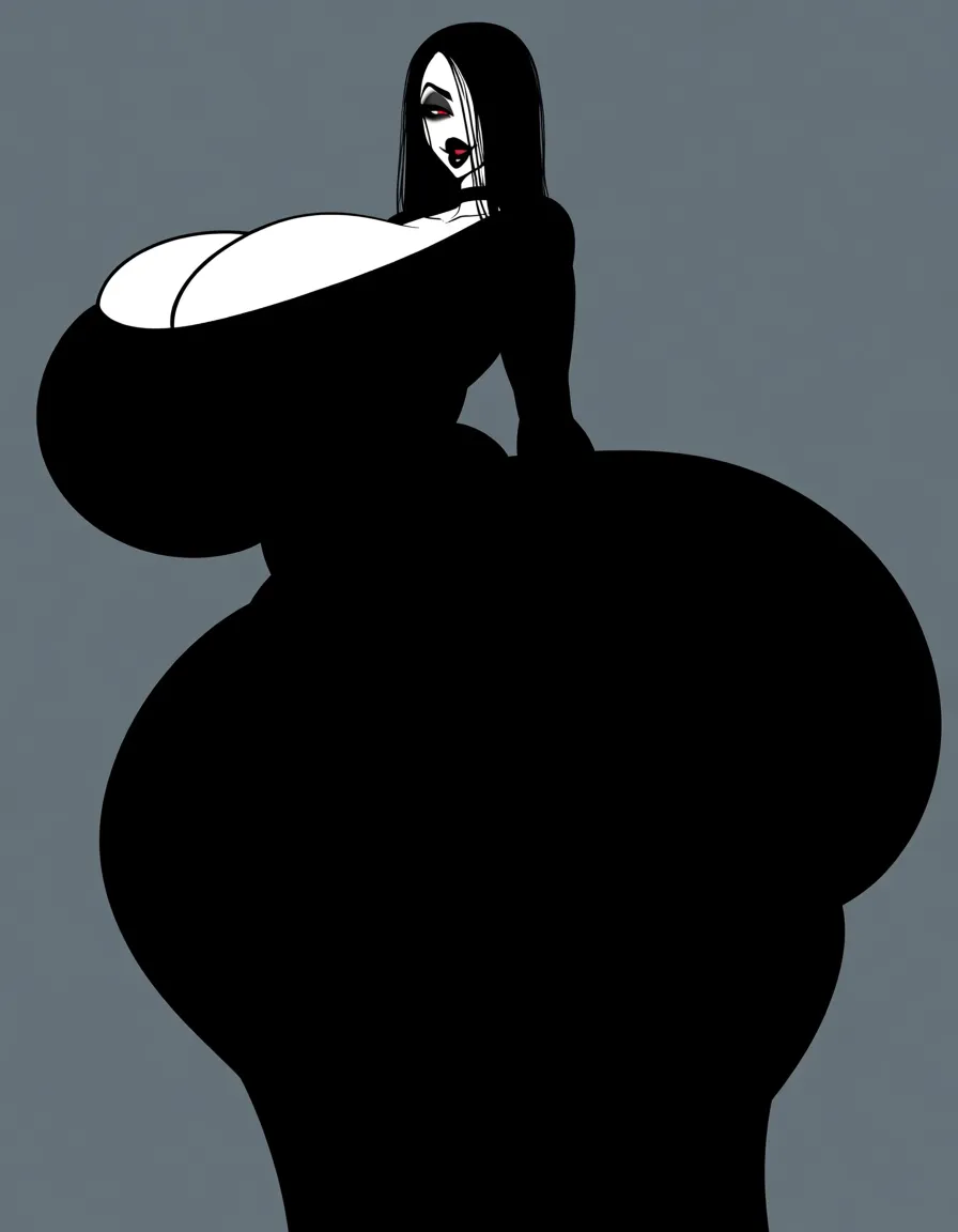 Slightly real graphics, shiny_skin, a tall goth woman with enormous boobs, huge curves, enormous butt, goth dress, goth makeup, goth hair, white skin, hentai_studio_quality, hentai_studio_quality, hentai_studio_quality, hentai_studio_quality, hentai_studio_quality, hentai_studio_quality