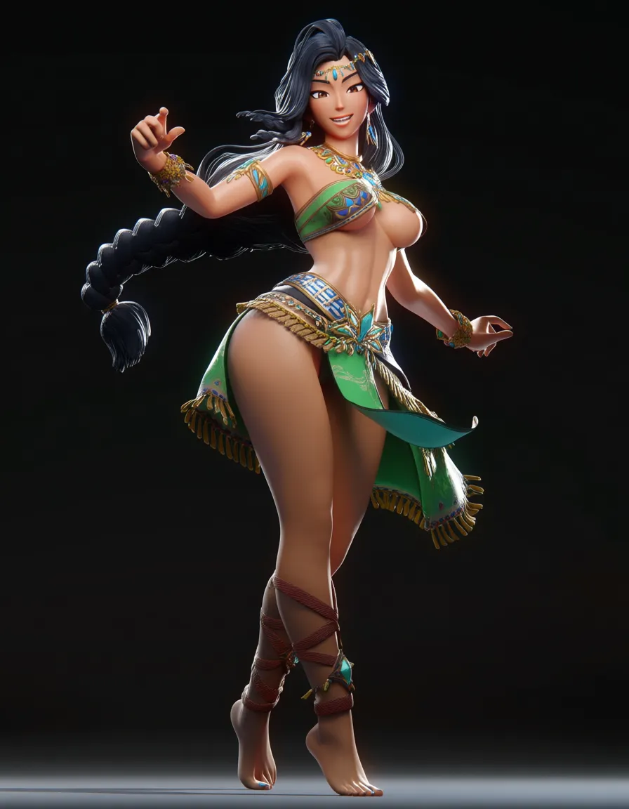 long Black hair, indian, anime, tits, small nipple, medium ass, smiling, brown eyes, braid, (anime style:1.3),, score_9, score_8, 3d render, octane render, subsurface scattering, ray tracing, smooth shading, brown skin, score_9, score_8, 3d render, octane render, subsurface scattering, ray tracing, smooth shading, defined hair, score_9, score_8, 3d render, octane render, subsurface scattering, ray tracing, smooth shading, 25 years old, 5 foot 7 inches tall, score_9, score_8, 3d render, octane render, subsurface scattering, ray tracing, smooth shading