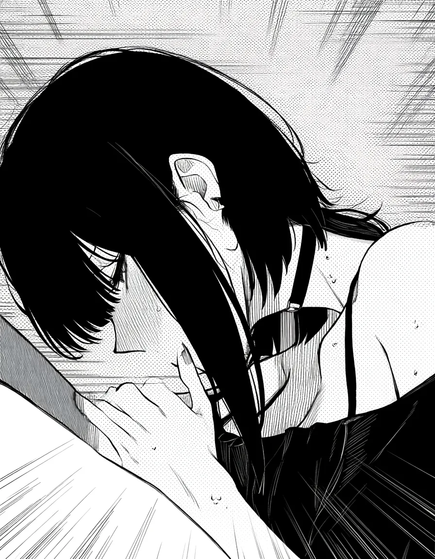 highly detailed, sharp, 1girl, petite adult woman, choker, 69 position, manga panel look, hentai_studio_quality