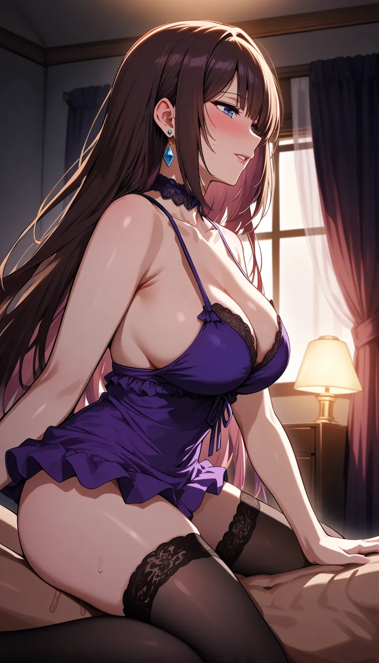 otoko_no_ko, pegging, male_penetrated, frilled_dress, thighhighs, anal, bedroom, hentai_studio_quality, hentai_studio_quality