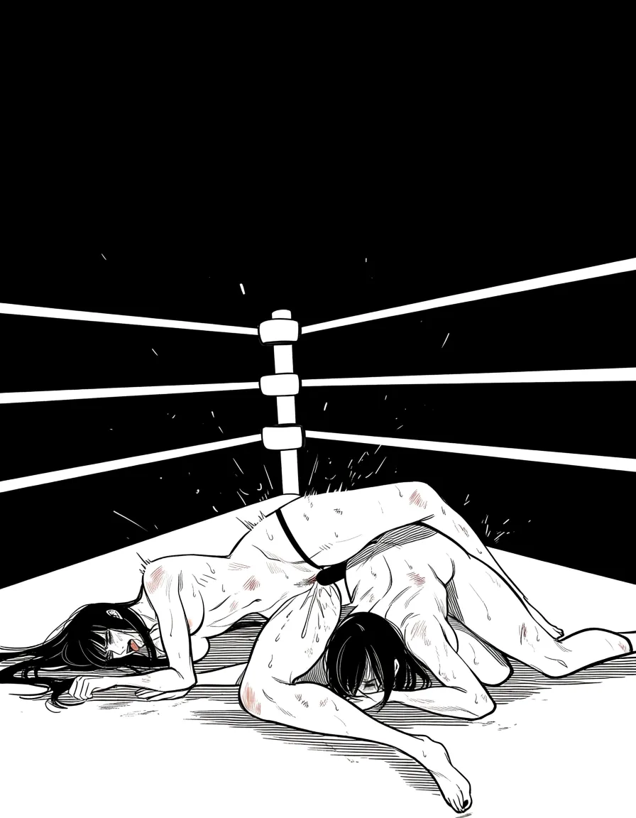 @palutena , @makima_(chainsaw_man) , 2girls yuri sex , wrestling_ring, wrestling orgasm pussy_juice, defeated, squirting , bruised, sweat nude strap-on anal spooning_position on_side on_floor, hentai_studio_quality,, hentai_studio_quality