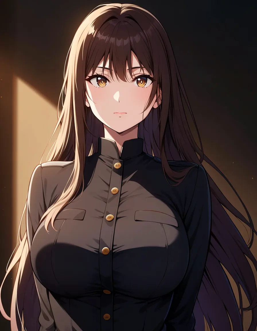 ultra detailed shading, brunette woman, facesitting, buttons, very long hair, sunlight, explicit anime render, hentai_studio_quality