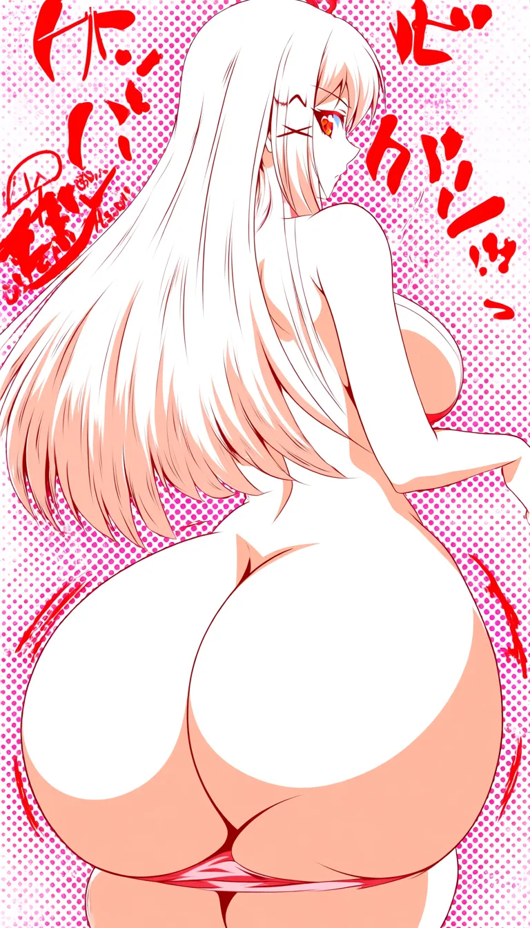 Massive breasts, massive buttocks, taking off panties,