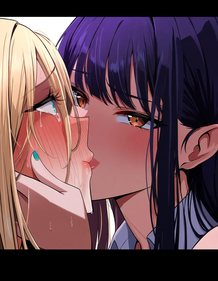 school_uniform , 2girls , yuri , futa_with_female , crying_with_eyes_open , imminent_penetration, hentai_studio_quality
