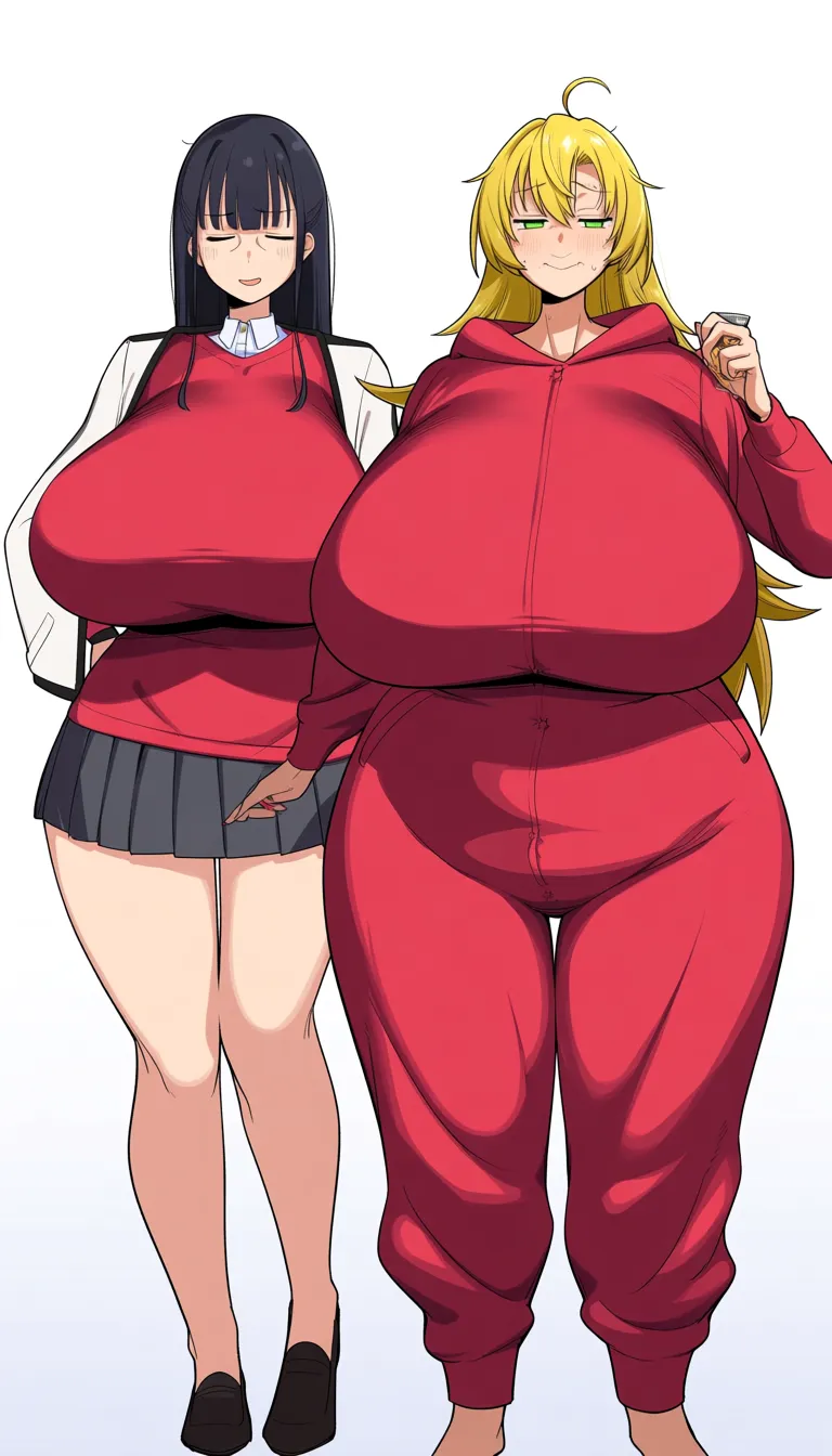 #irasutoya. 2girls. @kanroji_mitsuri. Gyaru costume. gigantic breasts. chubby Sexy. And. @gotoh_hitori. Gyaru costume. gigantic breasts. chubby Sexy., hentai_studio_quality