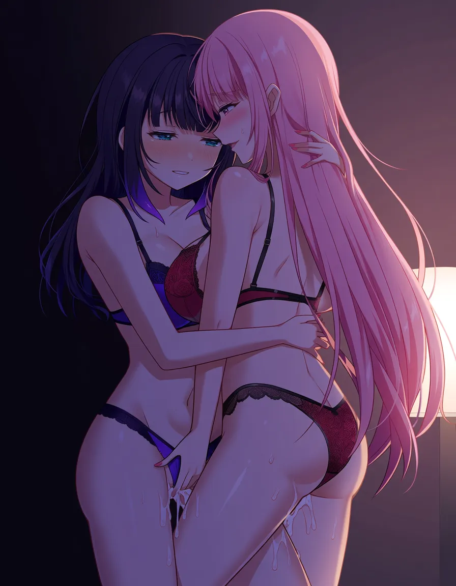 2 girls yuri sex , alpha @mori_calliope , lingerie , @ninomae_ina'nis , cum , fingering , hug , full_body, low light bedroom , hentai_studio_quality, hentai_studio_quality, hentai_studio_quality, hentai_studio_quality, hentai_studio_quality