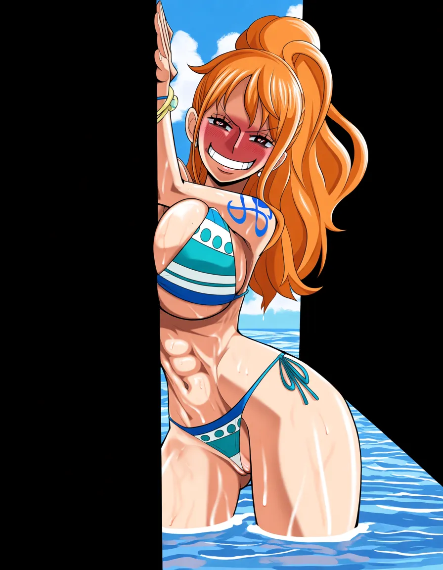 Girl kneeling, Score_8_up, score_9_up, (one piece anime quality), One piece style animation, best quality, masterpiece, clean art, @nami one piece, long orange hair, (big tits), anime_studio_quality sexy, tits exposed tits, (SuperQuality:1), (SuperQuality:1.2), medium saturation, vibrant colours, (anime quality, focus on girl, (no blurry faces), high face quality, clean blacklines, no deformities, AissistXLv2, lighting on girl, one piece anime quality, one piece anime style, (lighting on girls face), ring light, best lighting quality , full body view, hearts, split, panties pushed to the side, tits out of bra, taking off clothes, exposed breast, exposed pussy, amazed, heart eyes, eyes crossed, drunk, had few drinks, intoxicated, drunk eyes, canned beer, alcohol flushed, blushing, pale skin, vibrant lighting high quality generation, (perfection), better lighting, seductive, Anime, perfect angle view, natural situation.Ultra high detailed photo, ultra high detailed characters, perfect quality, medium breast, bikini, perfect face, perfect body, perfect eyes, horny gaze, Seductive, Sexy pose, body lowered in water, in lake, she, blue nami bikini.Perfect contrast, perfect colours, perfect brightness, film grainy size, anime art style, fanart, explicit, nsfw, outdoors, nice day, (day time), wet girl sunny, hair tied up in ponytail, sexy expression, unaestheticXL_cbp62, better lighting, revealing bikini, drunk mouth, looking drunk at viewer, drunk expression, (one boob out of bikini), teasing viewer to come and fuck them, seductive gesture, amazing lighting on girl, skinny, abs, boobs squeezed together, boobs pressed on wall, drunk,, girl really drunk, girl leaning, facing wall, better lighting, (daylight), up against wall, drinking a beer, (horny And drink expression), boob out of bikini, wants sex, blue water, hard nipples, wants you to kiss her, aroused, leaning in for kiss, (pov), (side view), on knees, begging, big ass, doggystyle sex, about to have sex, drunk orgasm, drooling, paizuri, , daytime outdoors seductive, hentai_studio_quality, different sex positions in each panel, hentai_studio_quality, hentai_studio_quality, hentai_studio_quality, hentai_studio_quality, hentai_studio_quality, hentai_studio_quality, hentai_studio_quality, hentai_studio_quality