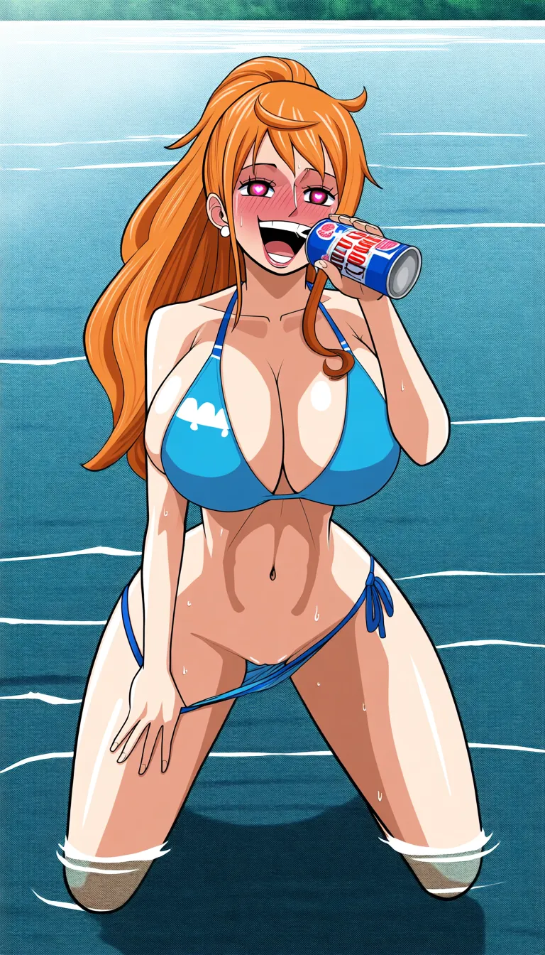 Girl kneeling, Score_8_up, score_9_up, (one piece anime quality), One piece style animation, best quality, masterpiece, clean art, @nami one piece, long orange hair, (big tits), anime_studio_quality sexy, tits exposed tits, (SuperQuality:1), (SuperQuality:1.2), medium saturation, vibrant colours, (anime quality, focus on girl, (no blurry faces), high face quality, clean blacklines, no deformities, AissistXLv2, lighting on girl, one piece anime quality, one piece anime style, (lighting on girls face), ring light, best lighting quality , full body view, hearts, split, panties pushed to the side, tits out of bra, taking off clothes, exposed breast, exposed pussy, amazed, heart eyes, eyes crossed, drunk, had few drinks, intoxicated, drunk eyes, canned beer, alcohol flushed, blushing, pale skin, vibrant lighting high quality generation, (perfection), better lighting, seductive, Anime, perfect angle view, natural situation.Ultra high detailed photo, ultra high detailed characters, perfect quality, large breast, bikini, perfect face, perfect body, perfect eyes, horny gaze, Seductive, Sexy pose, body lowered in water, in lake, she, blue nami bikini.Perfect contrast, perfect colours, perfect brightness, film grainy size, anime art style, fanart, explicit, nsfw, outdoors, nice day, (day time), wet girl sunny, hair tied up in ponytail, sexy expression, unaestheticXL_cbp62, better lighting, revealing bikini, drunk mouth, looking drunk at viewer, drunk expression, (one boob out of bikini), teasing viewer to come and fuck them, seductive gesture, amazing lighting on girl, skinny, abs, boobs squeezed together, drunk,, girl really drunk, girl leaning, facing wall, better lighting, (daylight), drinking a beer, (horny And drunk expression), boob out of bikini, wants sex, blue water, hard nipples, wants you to kiss her, aroused, leaning in for kiss, (pov), (front view), on knees, begging, big ass, doggystyle sex, about to have sex, drunk orgasm, drooling, paizuri, , daytime outdoors seductive, hentai_studio_quality, different sex positions in each panel, hentai_studio_quality,