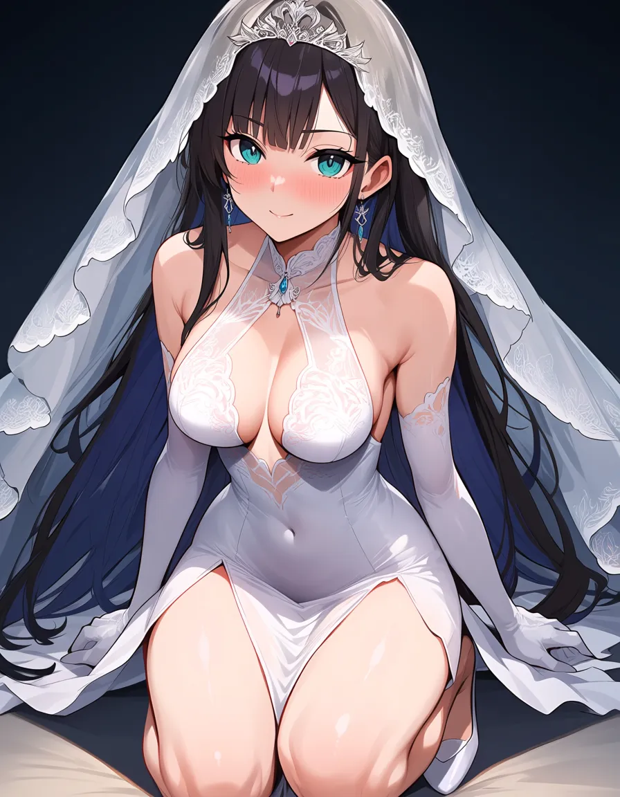 all sao girls looking_up kneeling in bridal dresses presenting, hentai_studio_quality