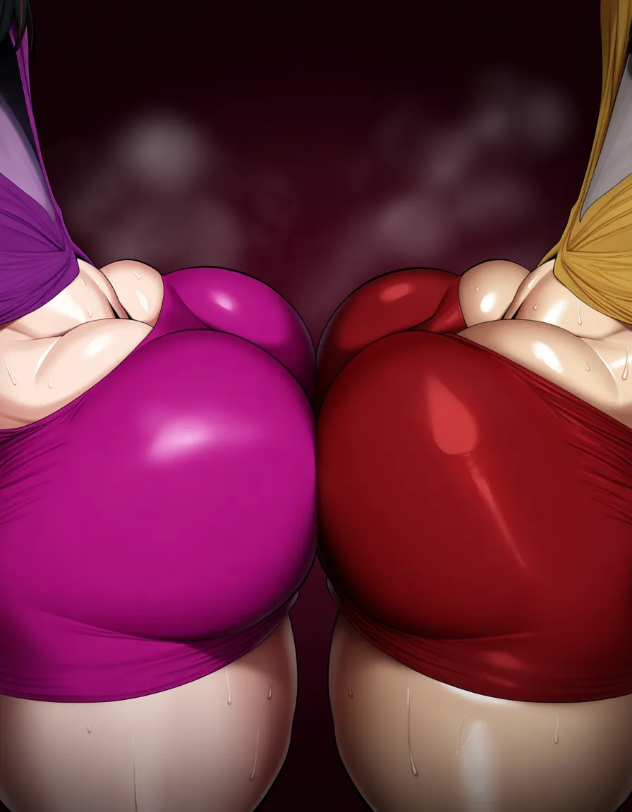 best quality, polished, 3girls plump cakey pale_skin massive_ass makeup lipstick massive_breasts midriff sweaty pawgs sudection with their squishy bodies and body_odor squishy soft chubby jiggle shiny_skin, seductive_smile jerkbait, imminent_cheating, hyper_ass, hentai_studio_quality