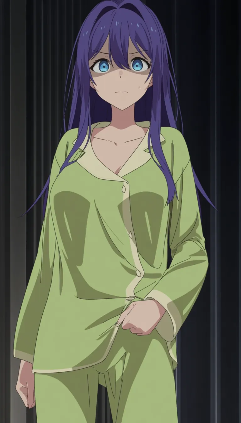 small_breasts spread_legs pajamas, (anime style:1.3), 2d, anime screencap, cel shading, flat color