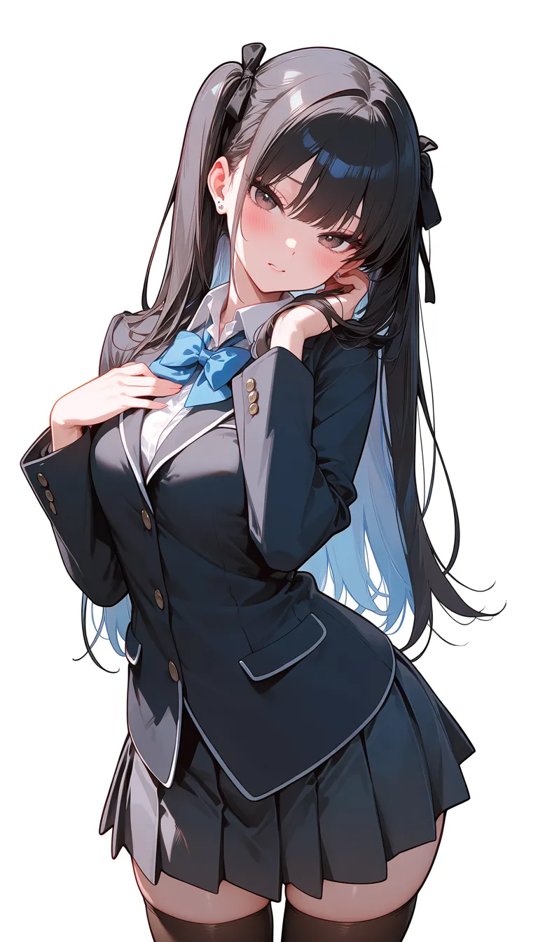 from_behind doggystyle small_breasts blonde_hair black_hair twintails ribbon school_uniform
