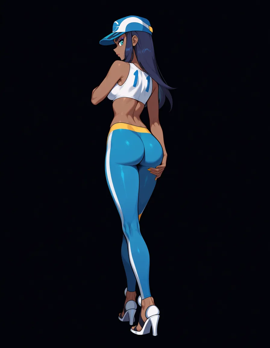 #akairiot_artstyle, @nessa_(pokemon), 1girl, solo, ass, full_body, standing, looking_back, from_behind, hentai_studio_quality
