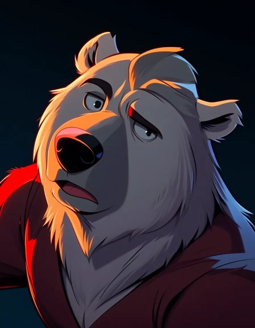 Furry Cartoon Image. androgynous Polar bear. Naked. Has Dick and Titts. big dick medium titts. diagonally bangs. Looking badass, hentai_studio_quality