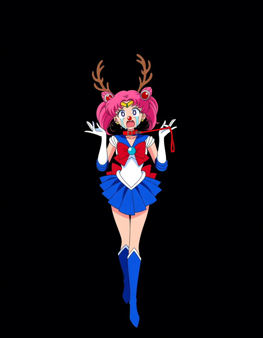 sailor_pluto , reindeer cosplay , bondage bit_gag . leash , crying , scared , hentai_studio_quality,, hentai_studio_quality