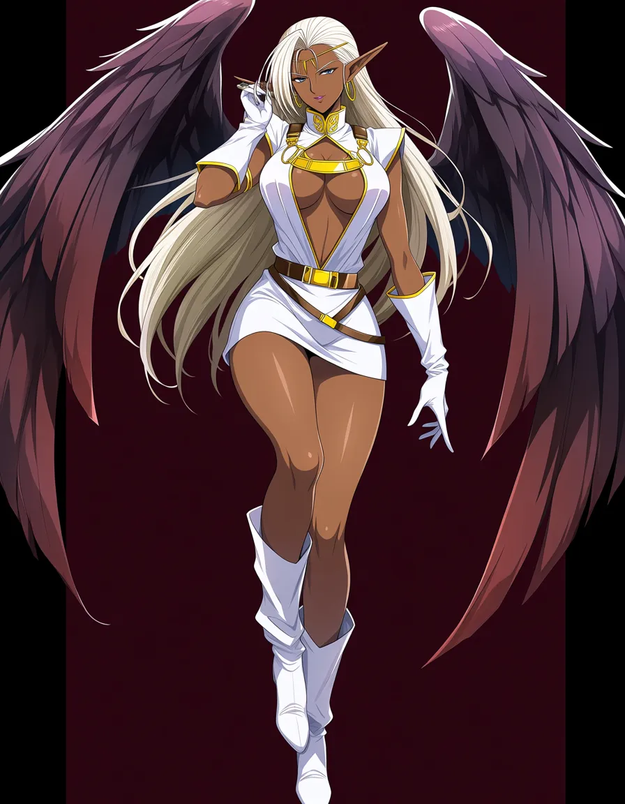 masterpiece , record of the lodoss war , pirotess , dark_skin , white_hair , office_lady , hentai_studio_quality, hentai_studio_quality