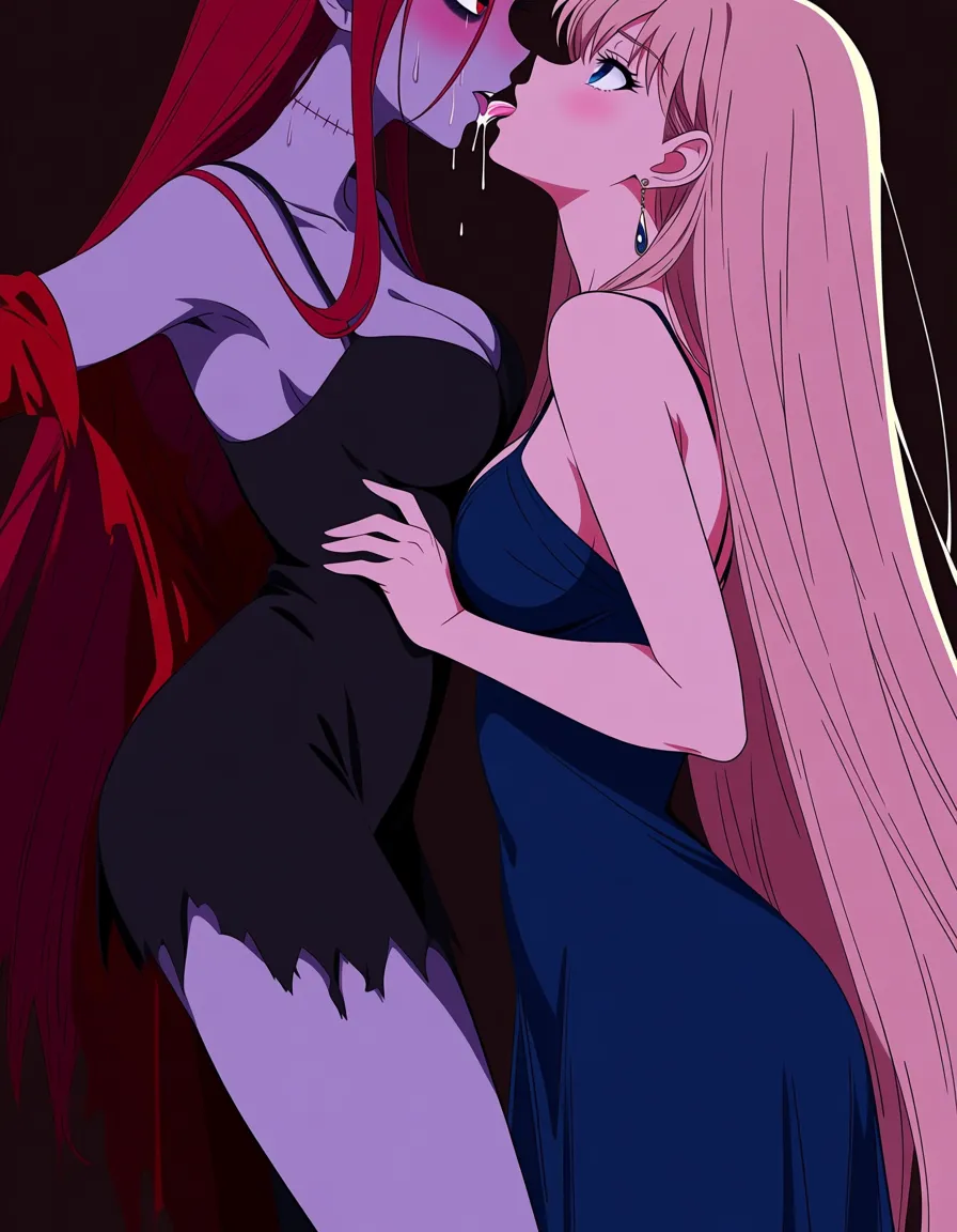 masterpiece , sailor_pluto , profile . cocktail_dress , torn_clothes , zombie, yuri , hentai_studio_quality, hentai_studio_quality
