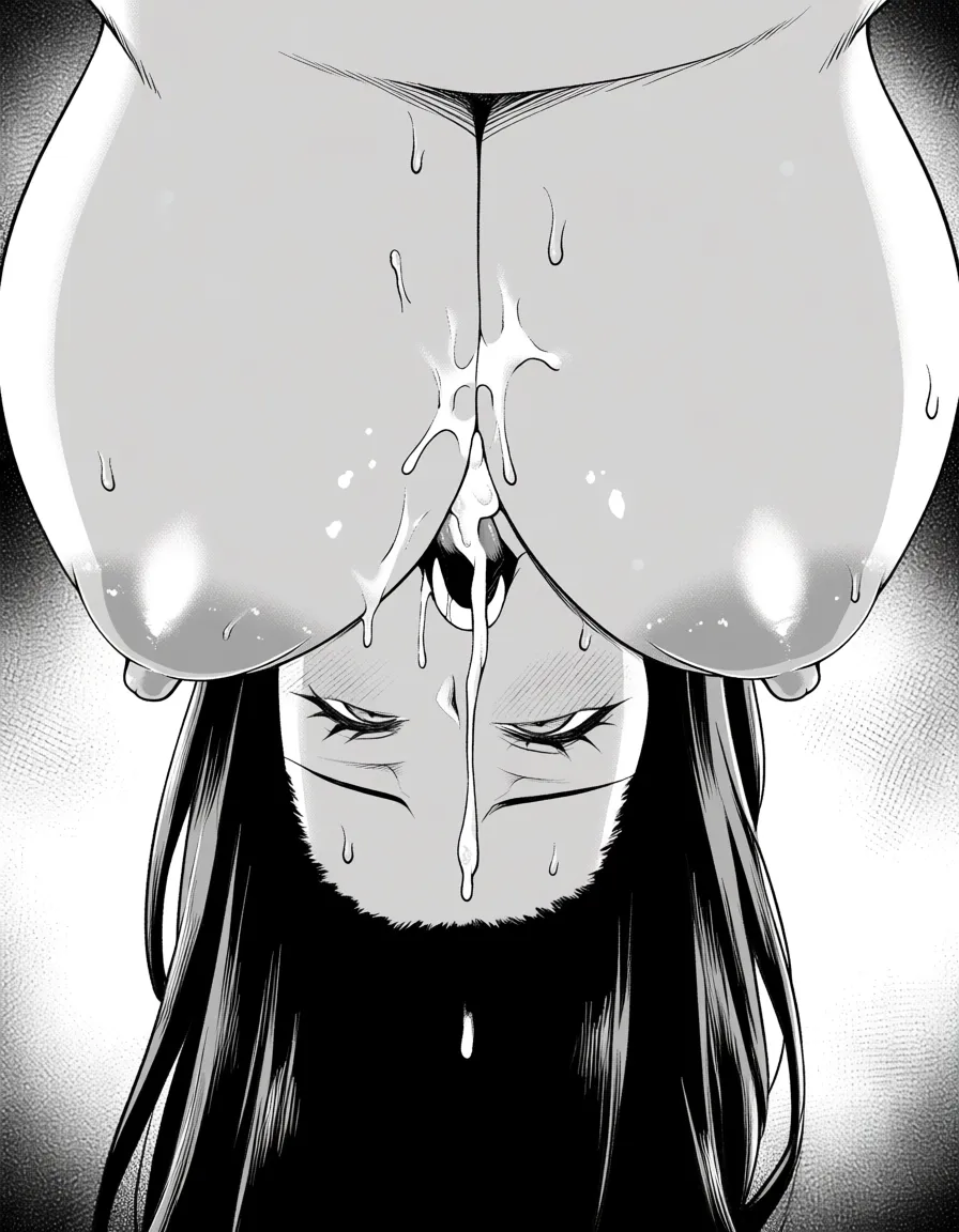 @uraraka_ochaco 1girl, , inverted, from below, looking up, hanging breasts, huge breasts, breasts from below, face at bottom, open_mouth , cum on face, cum on tongue, cum dripping, nsfw, uncensored, detailed face, detailed breasts, #paizuri,, hentai_studio_quality