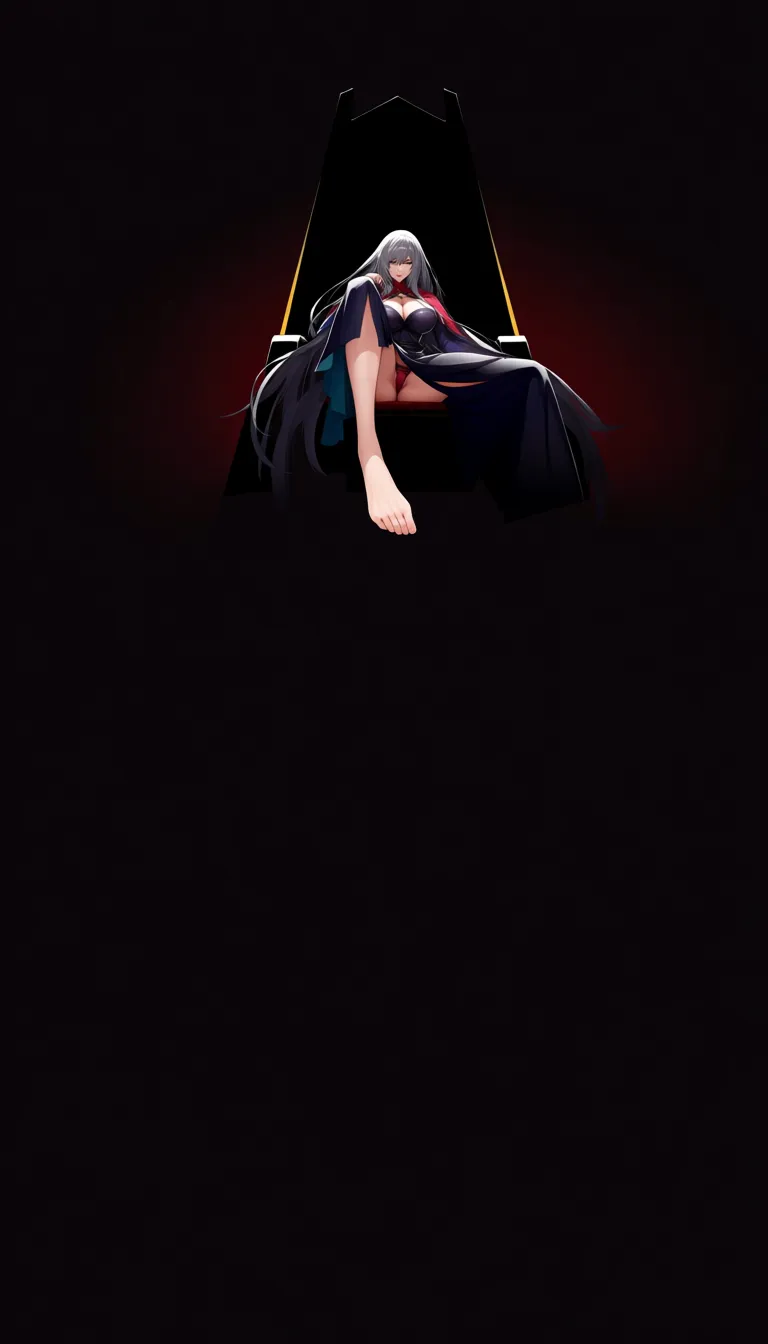 studio quality, sharp focus , from_below foot_focus , sitting on a throne @Sui-Feng_(Bleach) , clothed_female , spread_legs panties , lips , looking_at_viewer, hentai_studio_quality