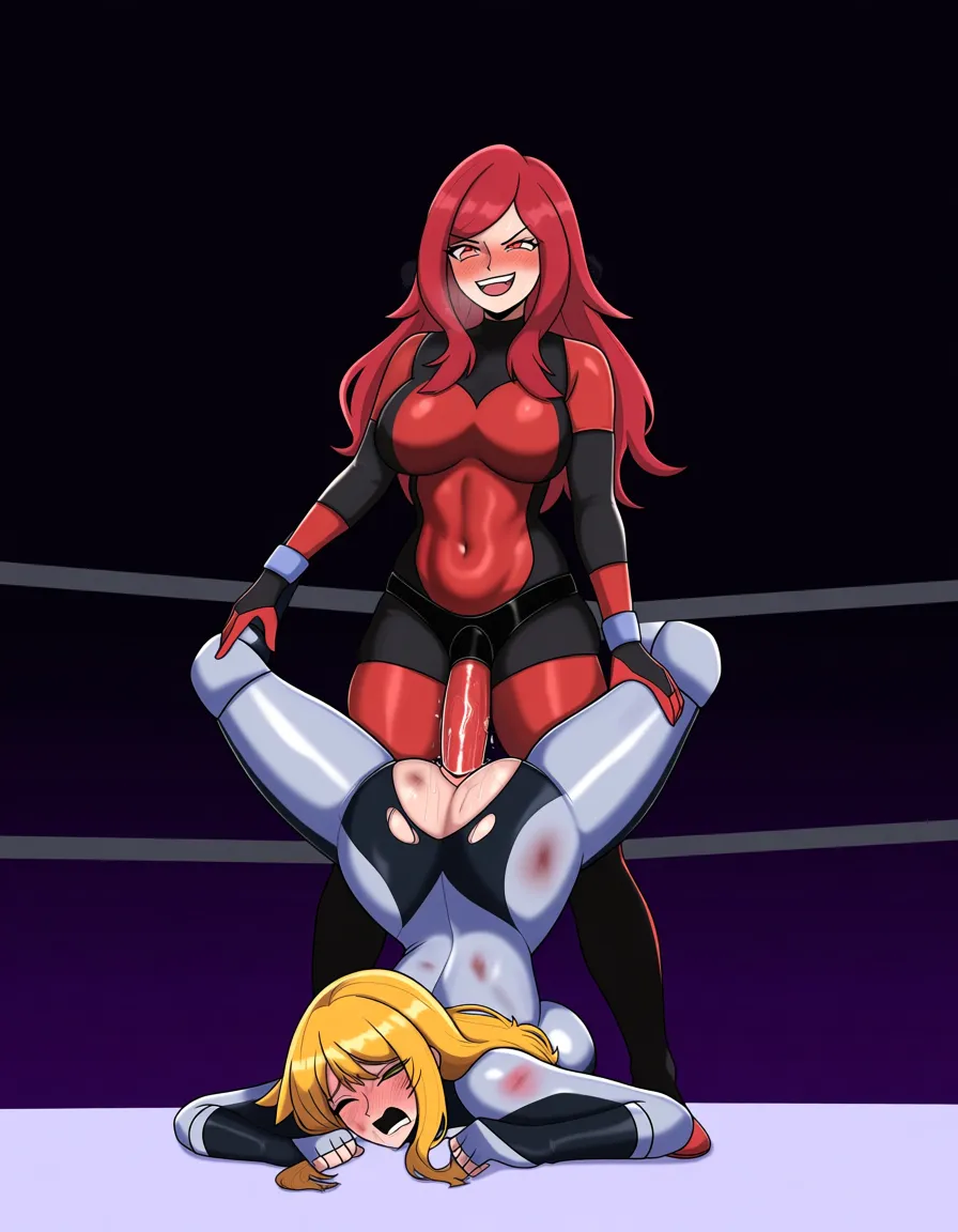 2girls , Best_quality, ultra_detailed, @jessie_(pokemon)-red_hair , @alear_(fire_emblem) , yuri sex ,wrestling_ring wrestling defeated, pussy_juice squirting orgasm , strap-on vaginal,, bruised wince, torn_clothes, top-down_bottom-up, sex_from_behind,, hentai_studio_quality, hentai_studio_quality, hentai_studio_quality