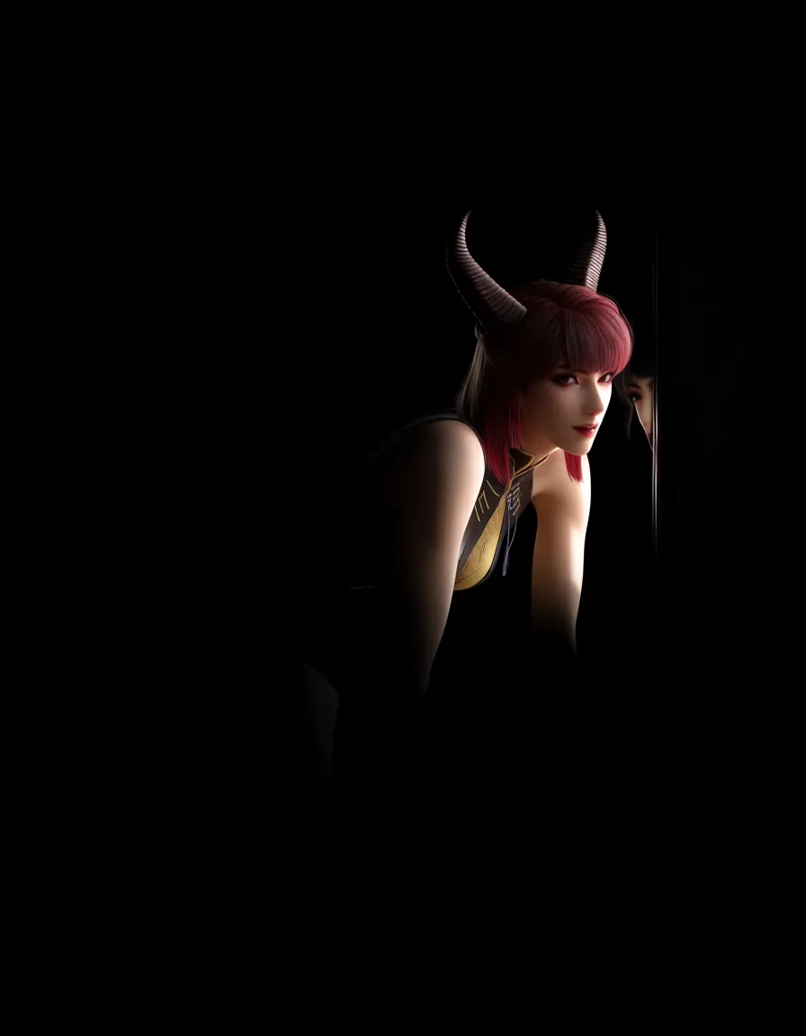 highly detailed, natural lighting, 2girls, bare arms, horns, bent over, portrait, photorealistic, hentai_studio_quality
