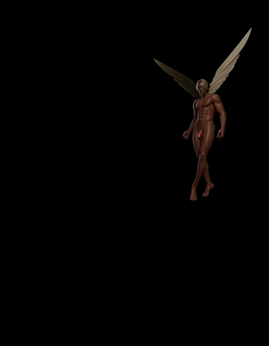 ultra HD, lifelike, 2boys, dark skin, wings, standing pose, wet pussy, hyperrealistic, hentai_studio_quality