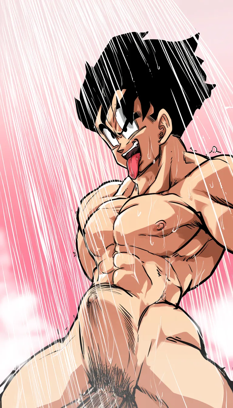 Son Gohan, evil_smile, @Erasa (Dragon ball), nude, ahegao, sex_from_behind, stomach bulge, shower, hentai_studio_quality