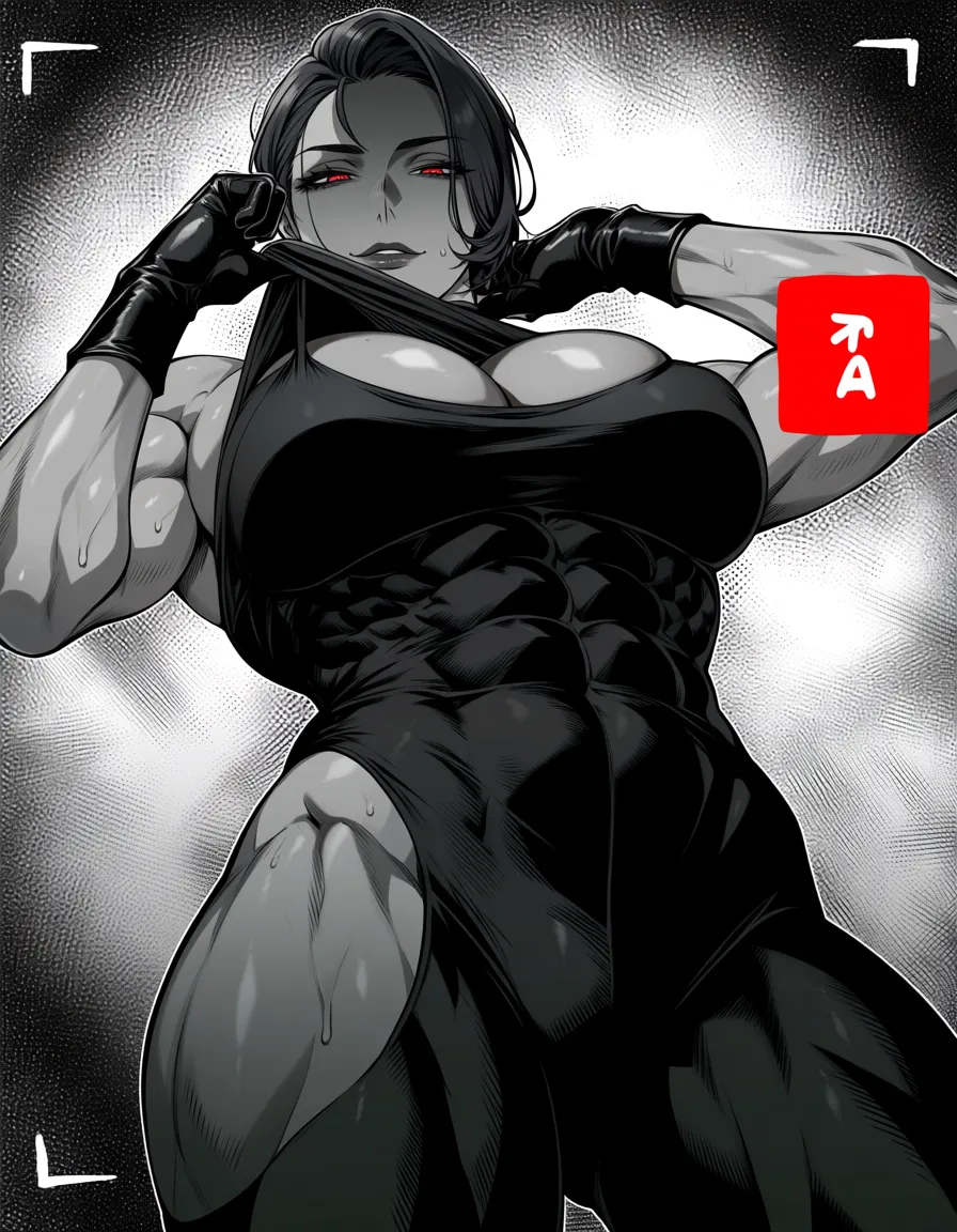 ultra detailed shading, muscular_female, thick_thighs, large_breasts, ginger, height_difference, 1boy, neck lifted, femdom, 18+,, hentai_studio_quality