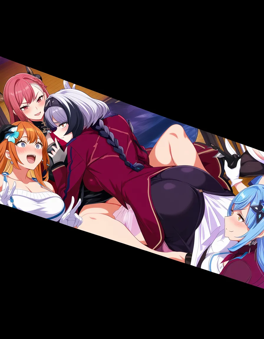 highly detailed, sharp, 5girls, white gloves, missionary, dutch angle, vivid anime colors, futanari, long skirt, hentai_studio_quality