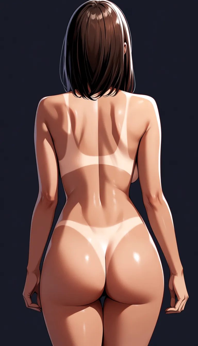 ultra detailed shading, brunette woman, naked, (heavy bondage tanlines),, hentai_studio_quality