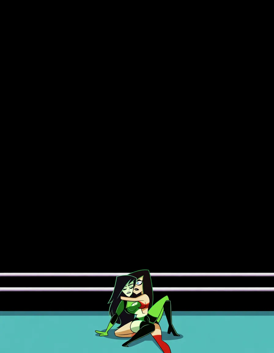 2girls , wrestling_ring , strapon , elastigirl_(incredibles) , shego ,missionary , cumming pussy_juice ,, hentai_studio_quality, hentai_studio_quality, hentai_studio_quality, hentai_studio_quality