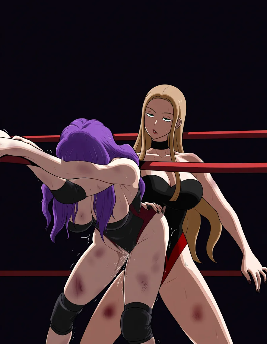 Oleana_(pokemon) , Bertha_(pokemon) , 2girls yuri sex , wrestling_ring, wrestling orgasm pussy_juice, defeated, squirting , bruised, sweat strap-on vaginal doggystyle,,,,, from_side,,,,, hentai_studio_quality