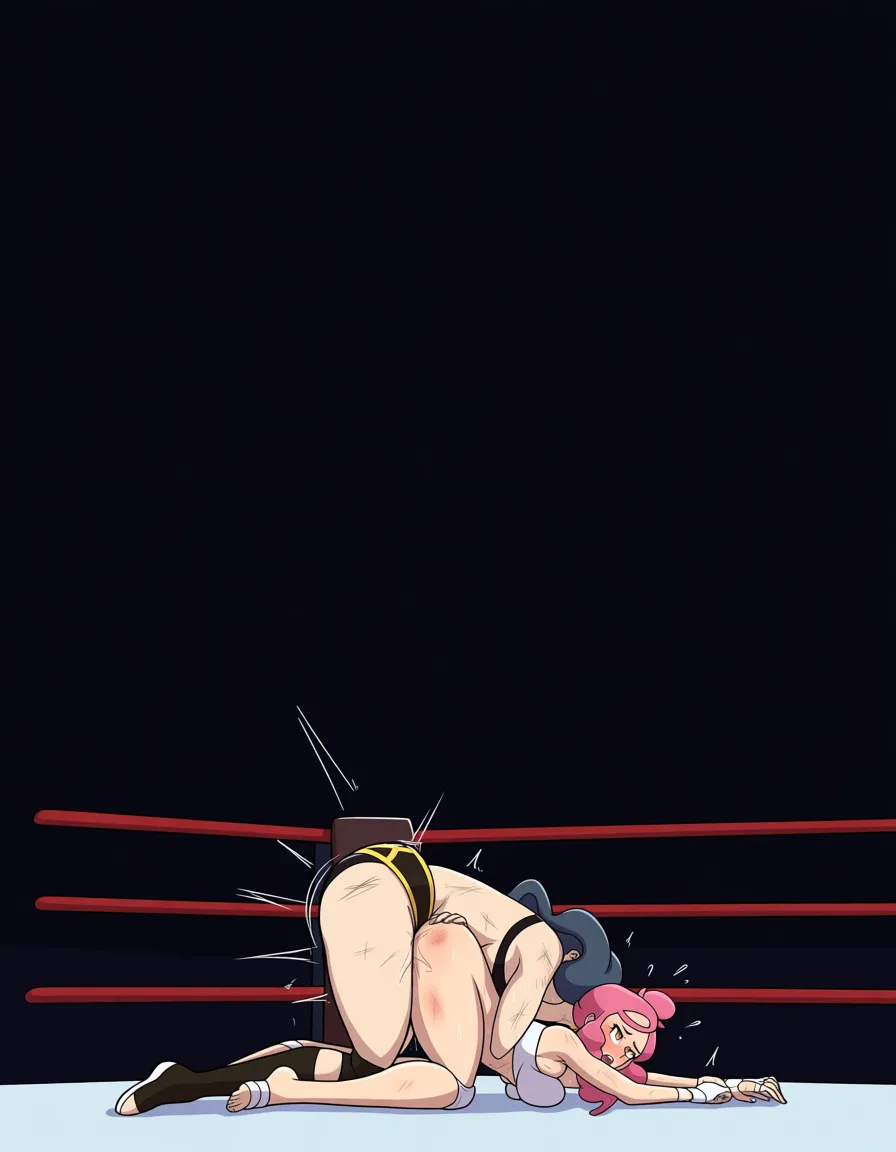 Drasna_(pokemon) , malva_(pokemon)-pink_hair , 2girls yuri sex , wrestling_ring, wrestling orgasm pussy_juice, defeated, squirting , bruised, sweat strap-on vaginal doggystyle,,,,, from_side,,,,,,,, hentai_studio_quality