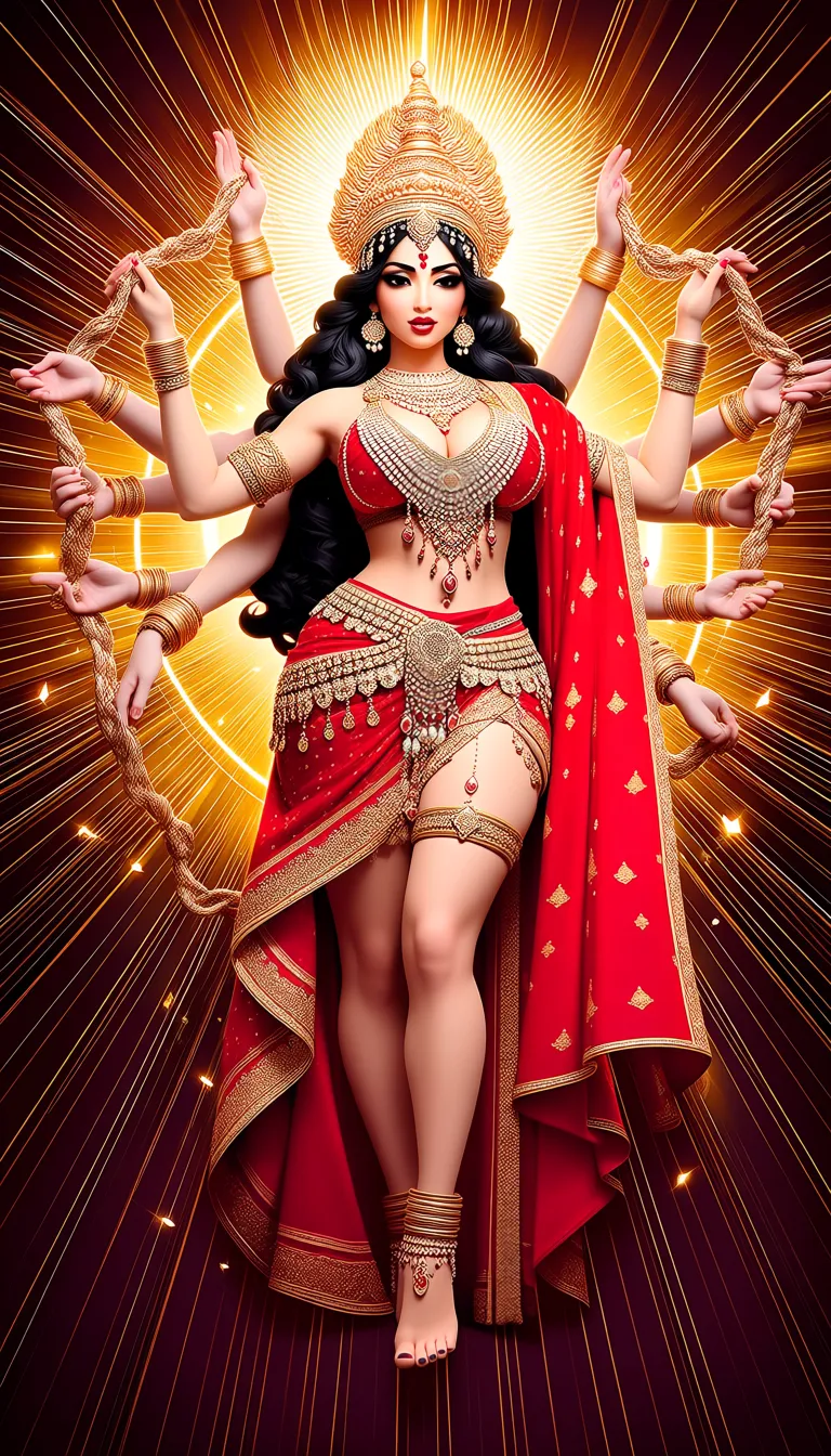 My Adult Hindu Goddess having sex with me, Mother Goddess, Multiple arms, Curvy Figure, Wearing Traditional Saree, Pov missionary sex, adorned in jwellery, long black curly hair, black eyes, goddess crown, devine radiance, armlets, thighlets, Cummerbund, Pussy sex, Indian Folk Art
