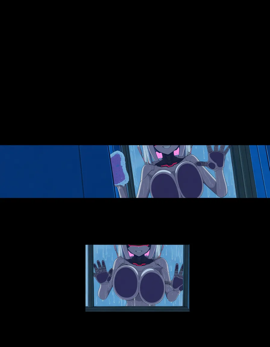 akairiot_artstyle, @hatsune_miku, 1girl, android, robot_girl, nude, grin, full-face_blush, heart-shaped_pupils, wet, breasts, breast_press, breasts_on_glass, against_glass, full_body, windshield, window, washing_vehicle, sponge, holding_sponge, soap, soap_bubbles, water, glowing, cyberpunk, science_fiction, pov, (anime style:1.3), 2d, anime screencap, cel shading, flat color, @00osamio00