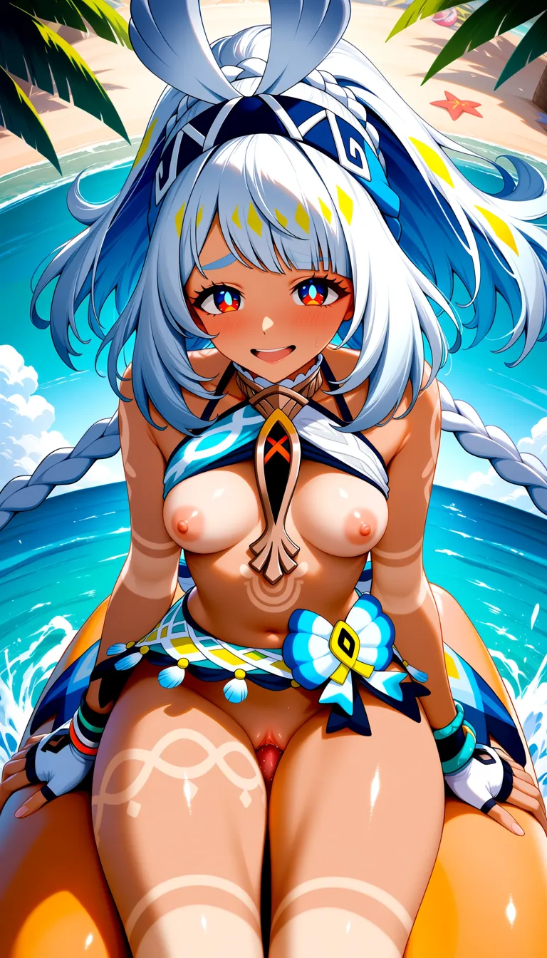 Masterpiece, 1girl, Mualani character from genshin impact, outfit, Guider smile, looking at viewer, lift bra , pov light no hairs cock, pob vaginal sex, riding, bouncing, nipples, She spread pussy lips, beach, small_breasts, Mualani's skirt, Pussy, Lift skirt, sitting, from above, thighs together, lightweight body, .,,, value:0.1 for: hentai_studio_quality.,,,,,,,,,,,, hentai_studio_quality
