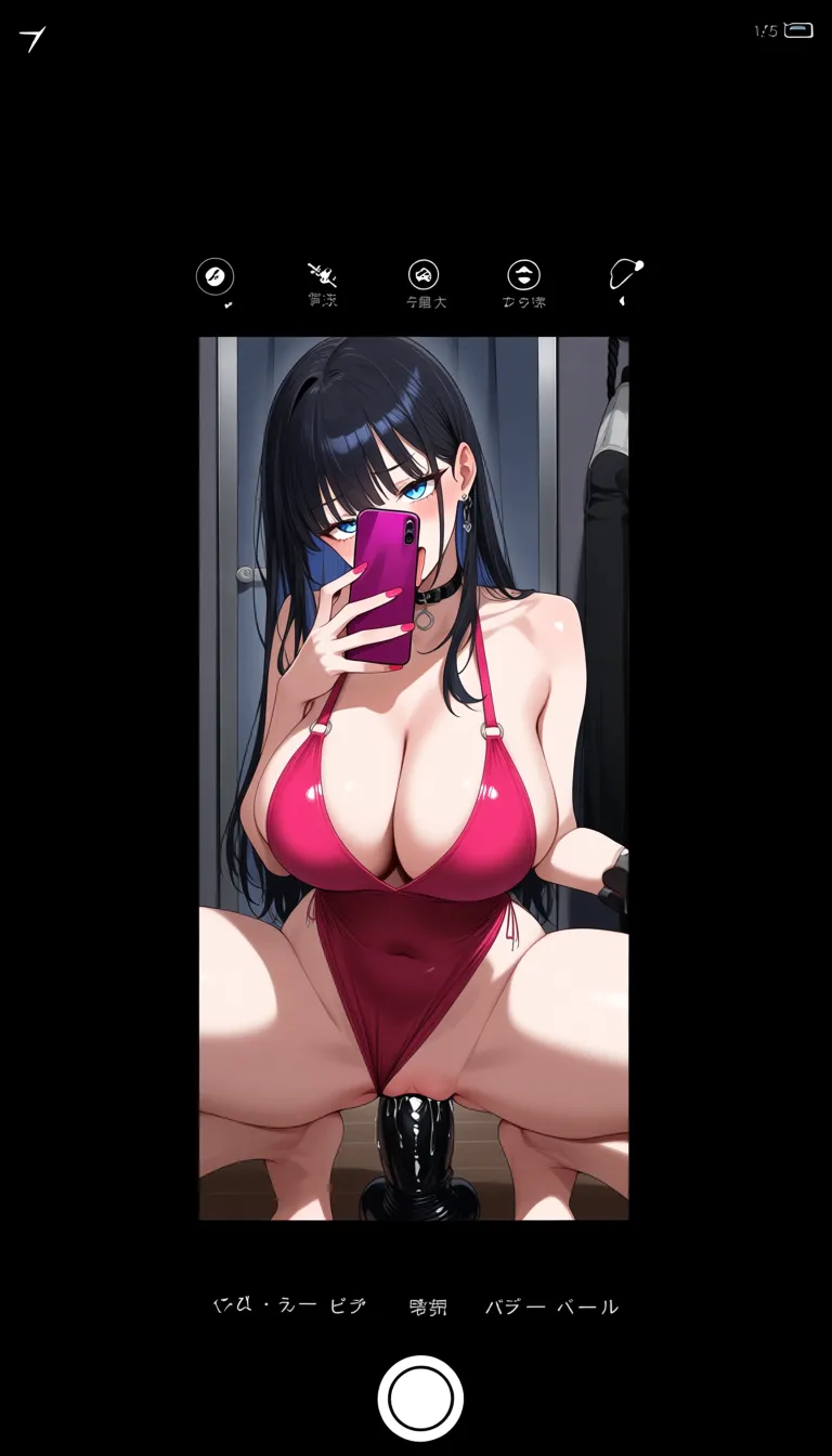 dildo squatting female_masturbation
black_hair blue_eyes jirai-kei, selfie smartphone v seductive_smile fake_screenshot, hentai_studio_quality