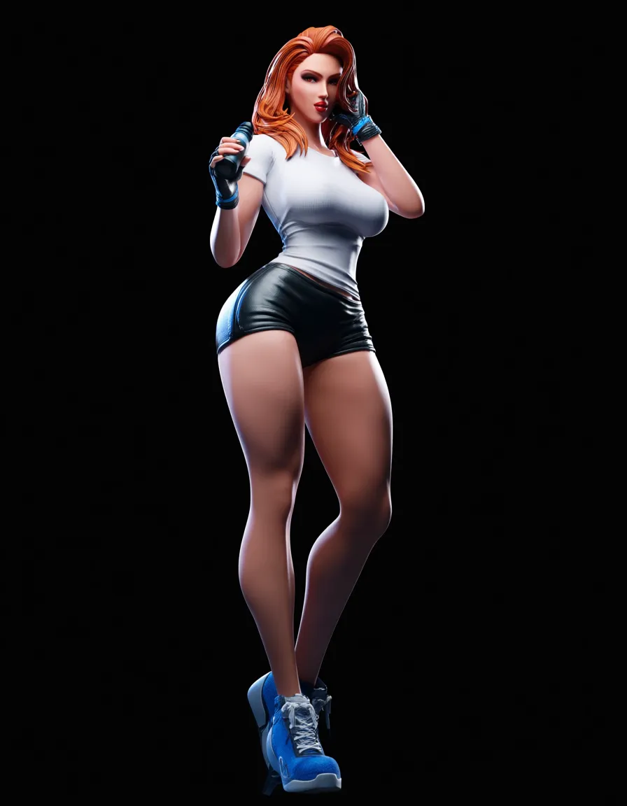 octane render, 8k, redhead woman, curvy figure, short sleeves, blowjob, unreal engine, score_9, score_8, 3d render, octane render, subsurface scattering, ray tracing, smooth shading